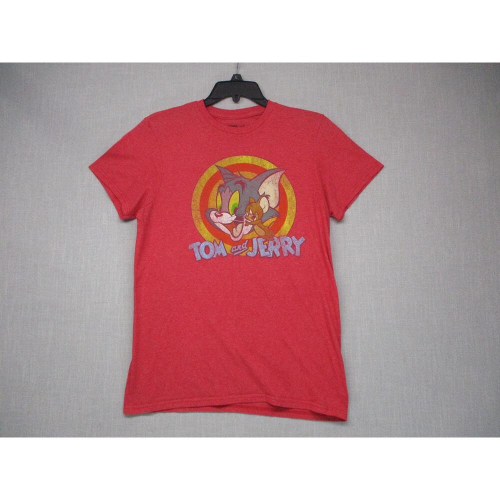 Tom and Jerry Red Retro Cartoon Graphic Short Sleeve T Shirt Unisex Size Small